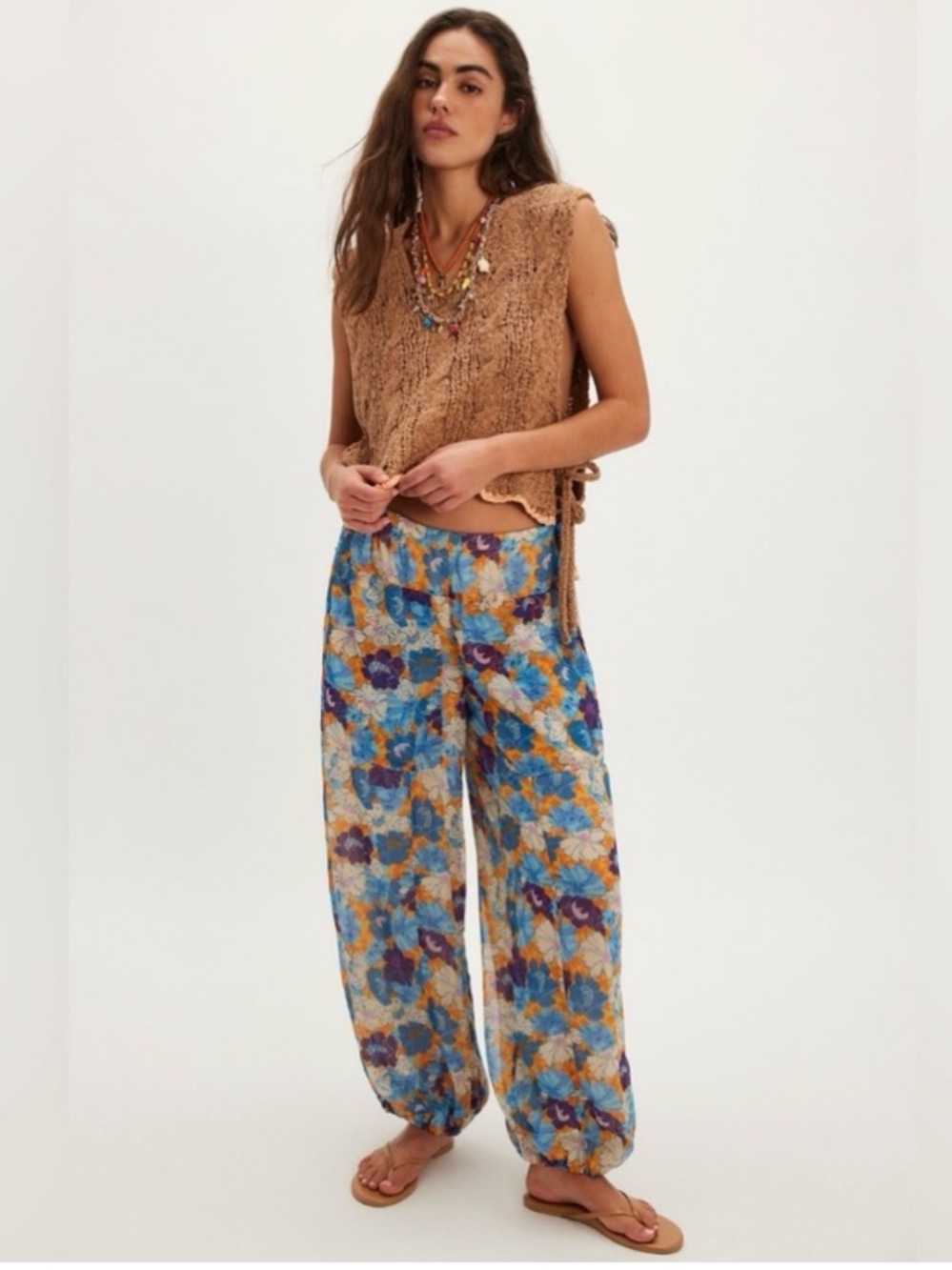 Free People Misty Printed Bubble Pant, Blue Combo - Size Large